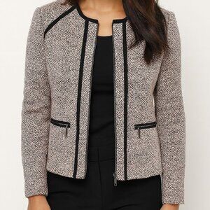 Laura Bouclé Chanel‑Style Zip Front Blazer – Size 4 - Pink Black Grey White
